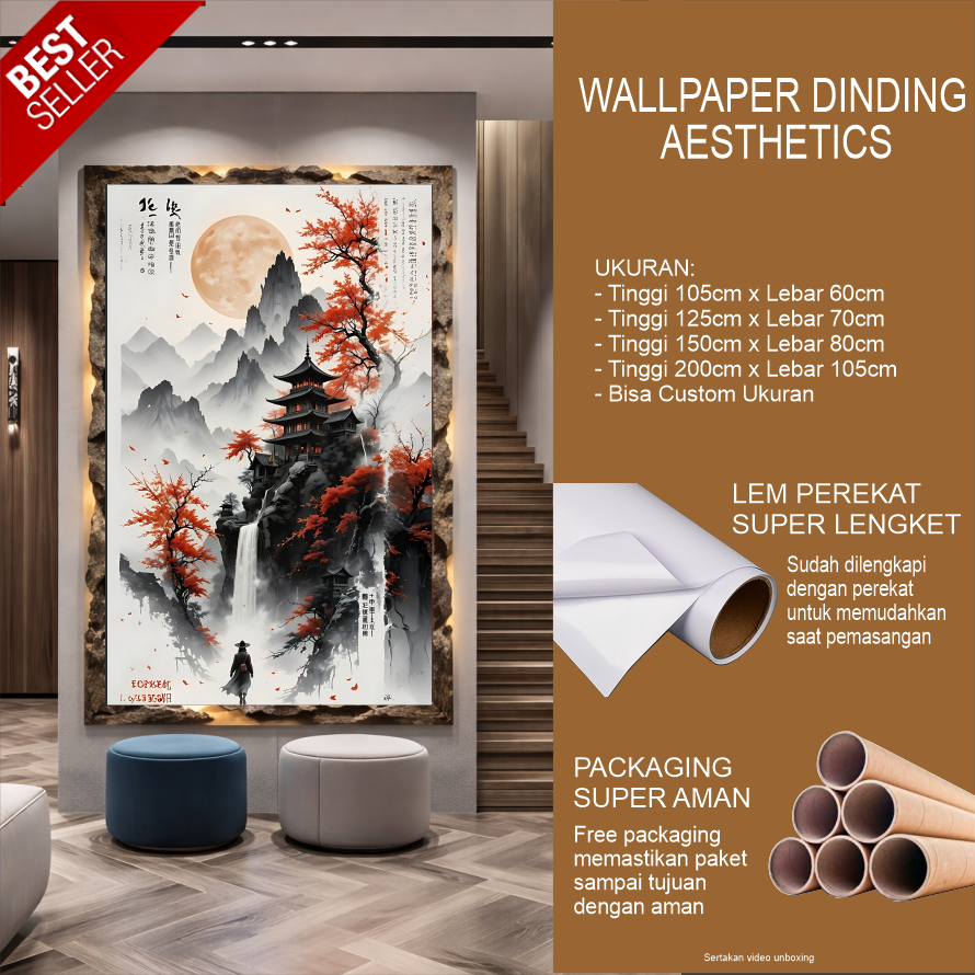 Wallpaper Stiker Dinding Costum 3D Gambar New Tema Pemandangan 4 Desain Elegan dan Mewah