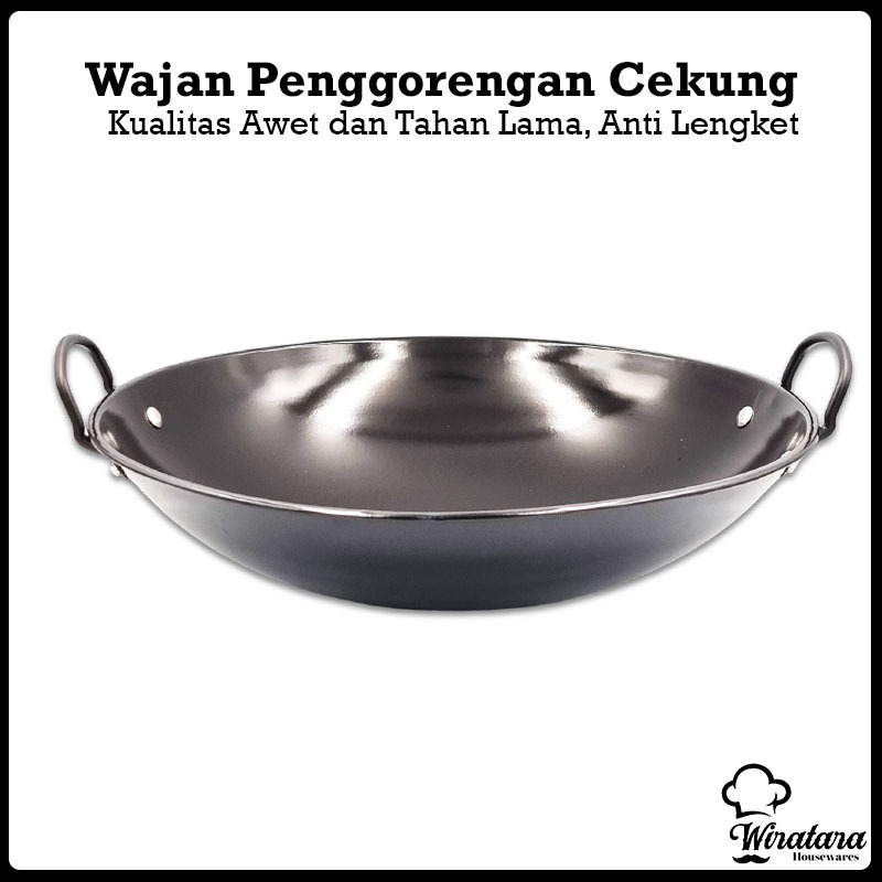 Nagako Wajan Cekung Hitam Tebal Anti Lengket Premium | Kuali Penggorengan Enamel Besar Jumbo | Wok