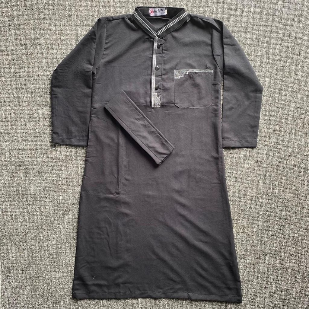 Gamis Jubah Anak Hitam Elegan Lengan Panjang Bordir Minimalis | Busana Muslim Anak Dan Dewasa