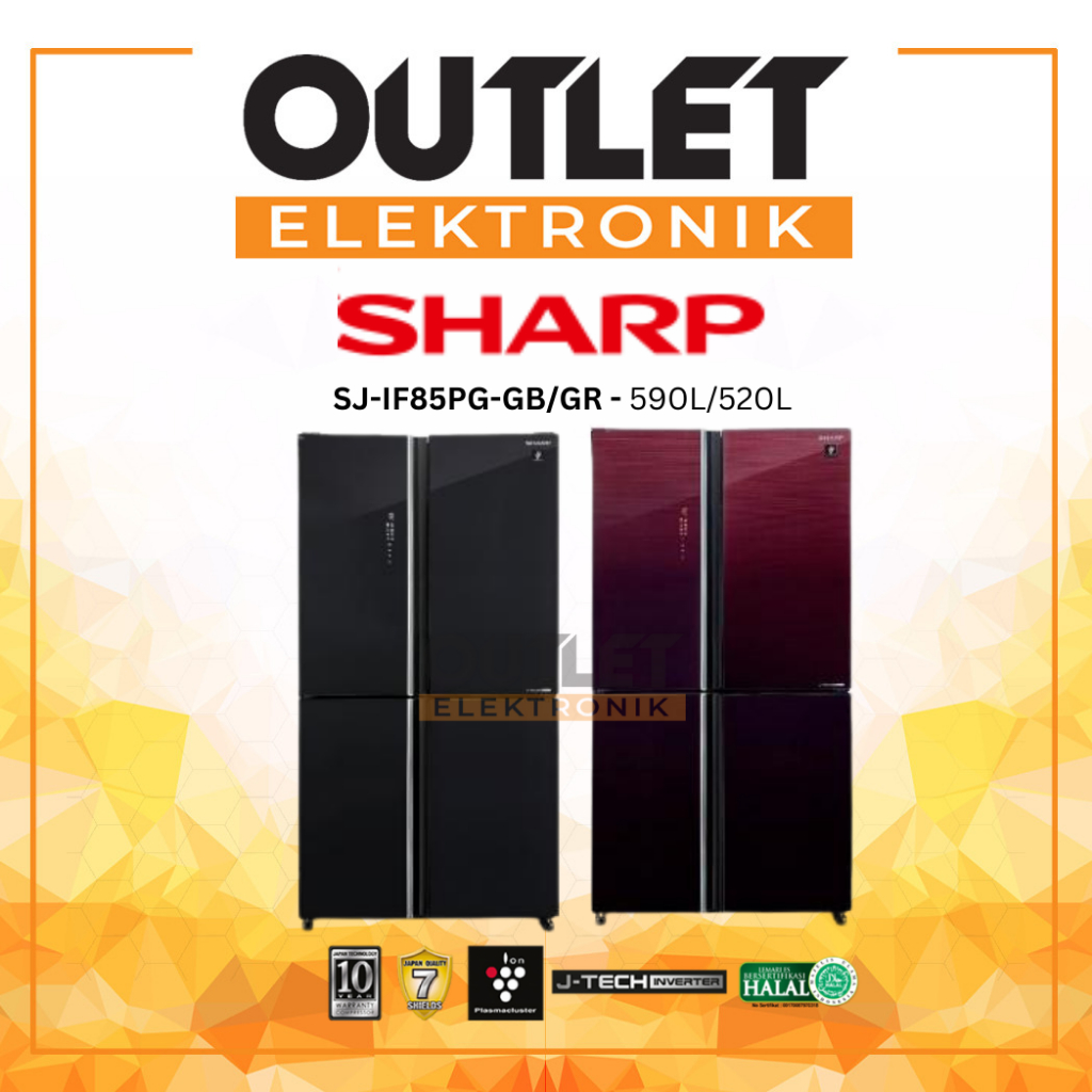 Sharp Kulkas 4 Pintu SJ-IF85PG-GB/GR J-Tech Inv Queen Geo Black/Red 590L/520L Plasmacluster Ion Tech
