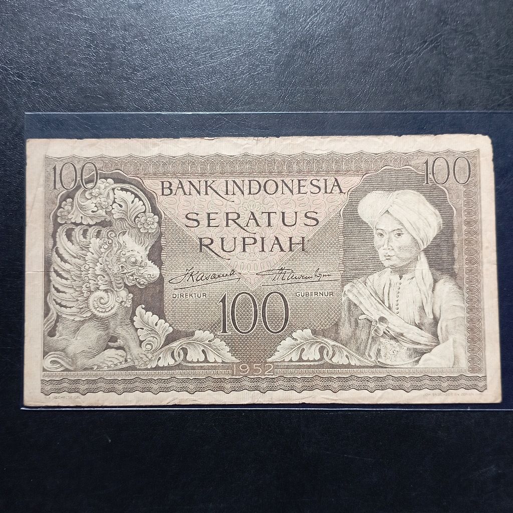 uang kertas 100 rupiah budaya tahun 1952 bekas asli