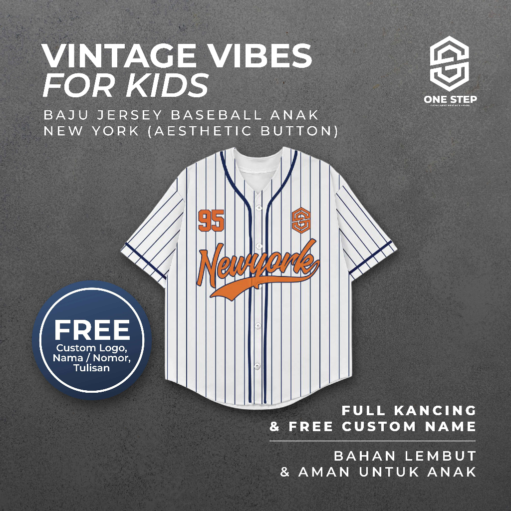 Baju Jersey Baseball Anak New York Custom By OneStep - Kaos Olahraga Kids Drifit Aesthetic Full Prin