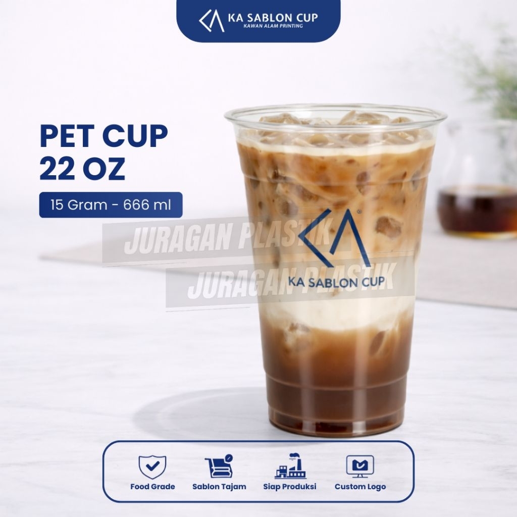 PET CUP 22OZ  (Cup Plastik / Gelas Plastik) Bahan Tebal