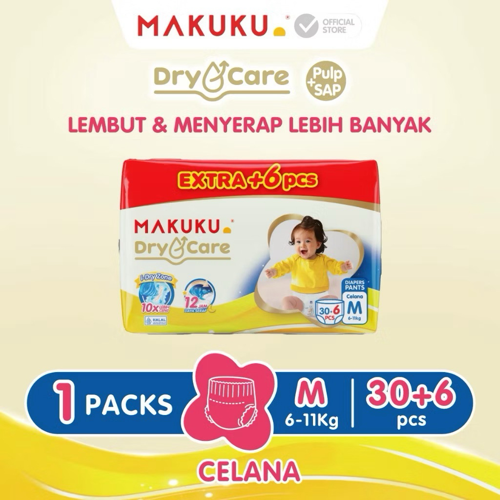 Pempers MAKUKU Dry Care ukuran M isi 30+6