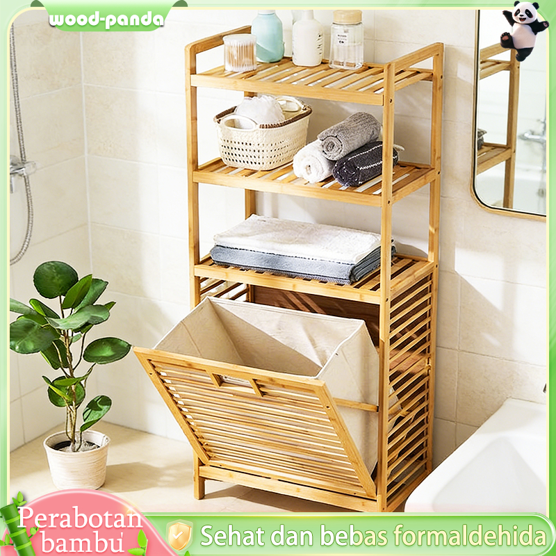 Keranjang Pakaian Kotor Keranjang Cucian Bambu Kotor Rak Utilitas Kamar Mandi Rak Serbaguna 40/50CM