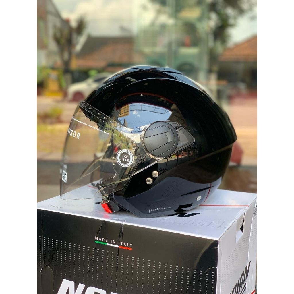 NOLAN  N20-2 N20 2 BLACK DAN WHITE KODE 301 DOUBLE VISOR HALF FACE HELM