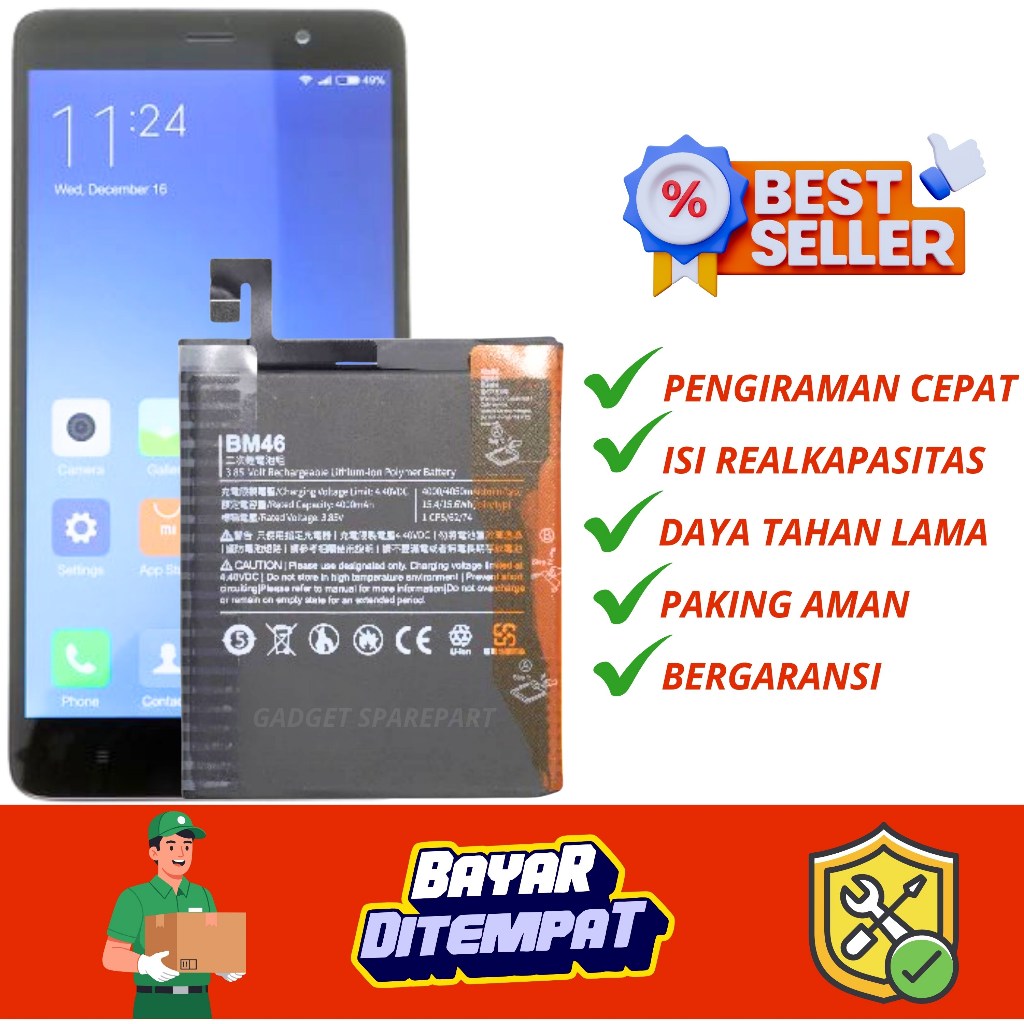 BATERAI XIAOMI REDMI NOTE 3 BM46 / BATERAI XIAOMI REDMI NOTE 3 PRO BM46