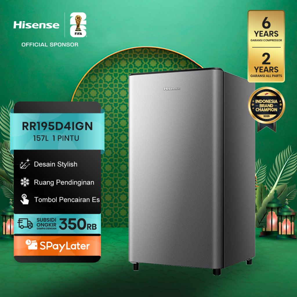 Hisense Kulkas RR195D4IGN Refrigerator Mini Bar Kapasitas 157L 1 Warna Silver Pintu Desain Unik dan 