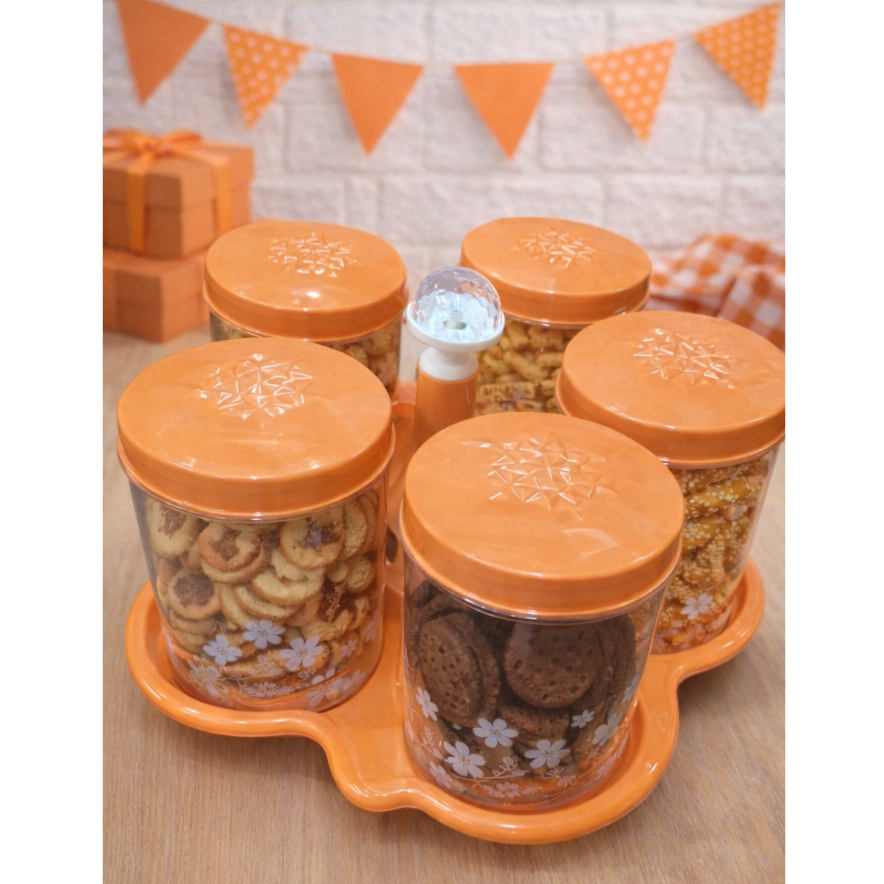 Toples Kue Plastik Universal Daun | Toples Kue Lebaran Set 4 + Tatakan | Ukuran Besar/Kecil | Toples