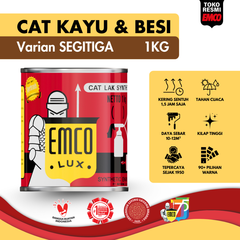 21Forzs Emco Lux Cat Kayu & Besi 1kg - Warna Segitiga Gloss Finish Kilap Putih Biru Orange Jingga