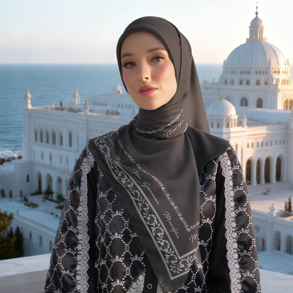 MANDJHA Zeva Black Scarf  By IVAN GUNAWAN - Jilbab Hijab Segi Empat Motif ORIGINAL MANDJHA