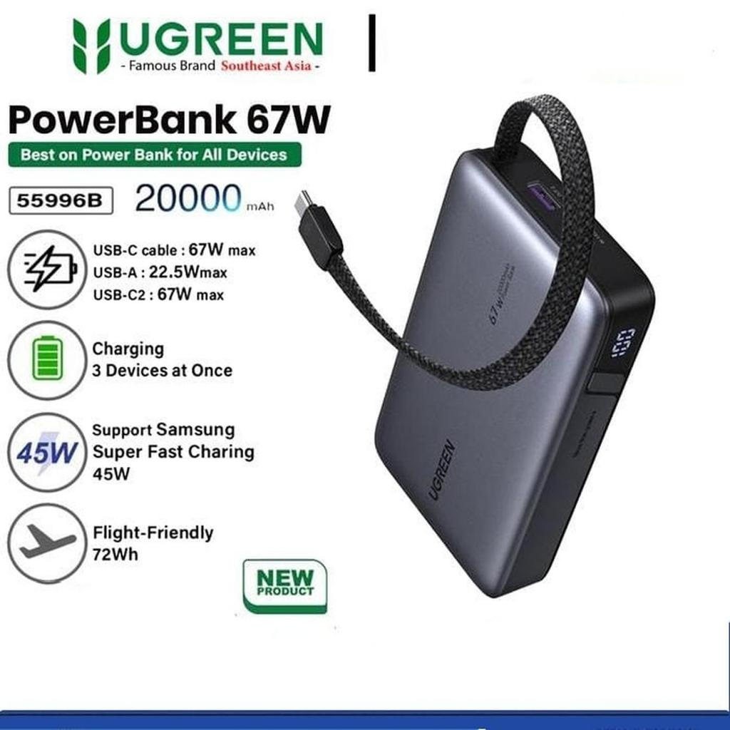 UGREEN Powerbank Built In Cable 20000 mAh Fast Charging 67W Type C