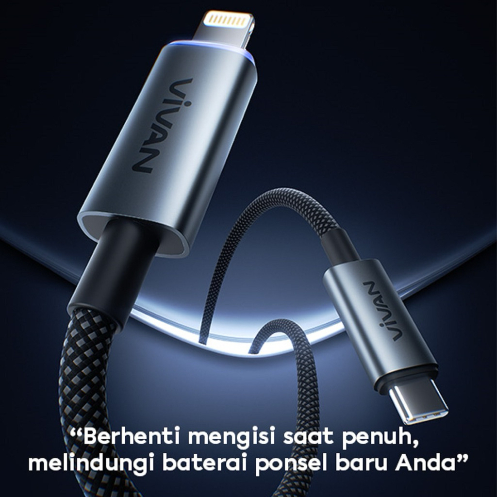 VIVAN VZCL100 Kabel Data Type C To Lightning IPhone 30W Fast Charging Auto Power Off Full Charge Put