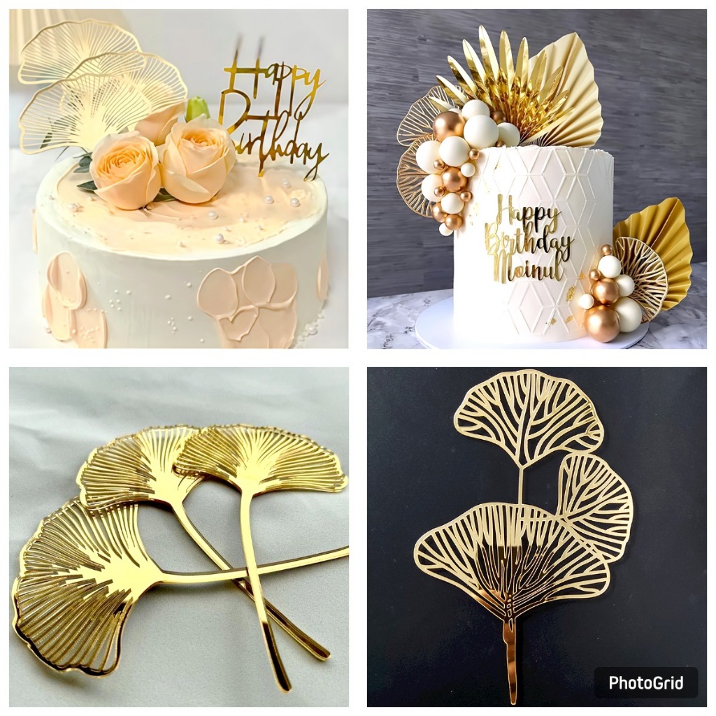 Akrilik Daun Palem/Dekorasi Akrilik Daun  Ginko Gold / Cake Topper Daun Palem Ginko