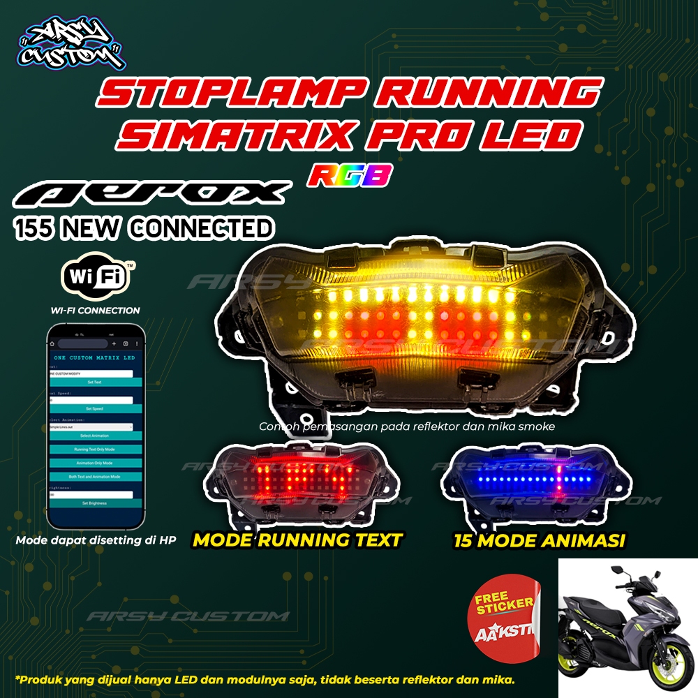 Stoplamp Aerox New Connected Running Text Animasi Emoji Lampu LED RGB SiMatrix Pro Leeeji Eyes Lazy 