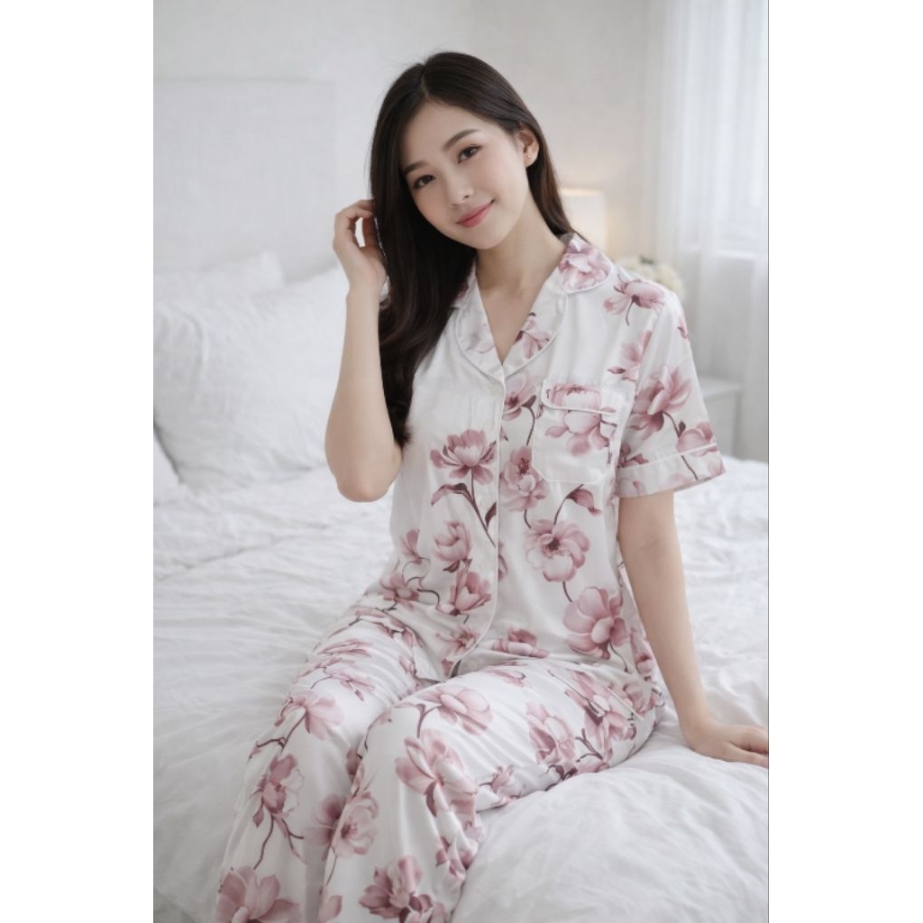 Flower amanda armani silk piyama pajamas baju tidur