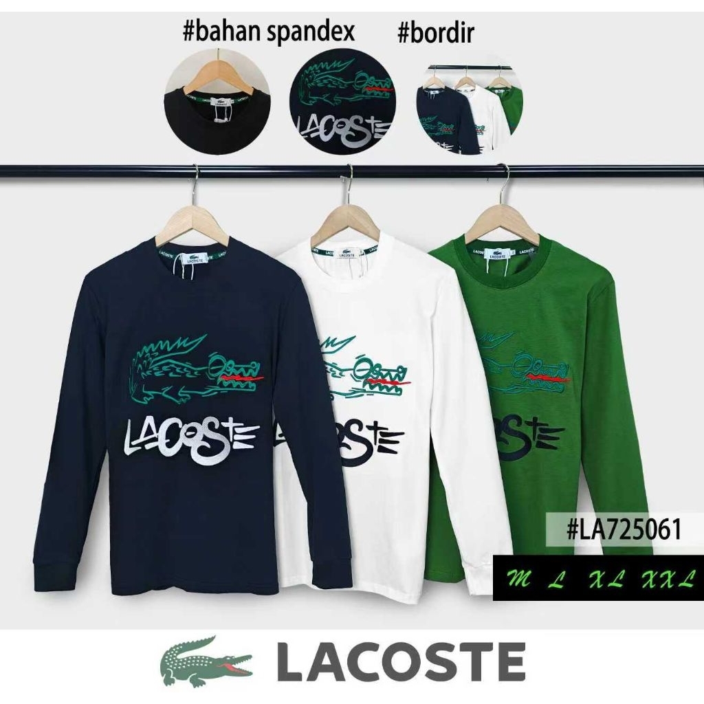 Kaos Lacoste Lengan Panjang Bordir Premium Pria Wanita | Bahan Spandex Adem Stretch | Size M L XL XX
