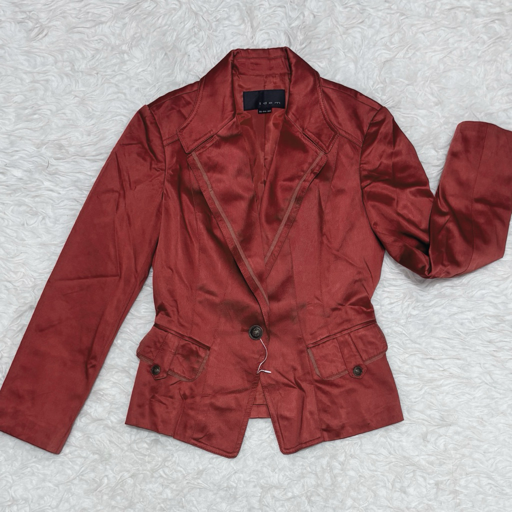 Blazer Kantor Merah Bata Semi Crop