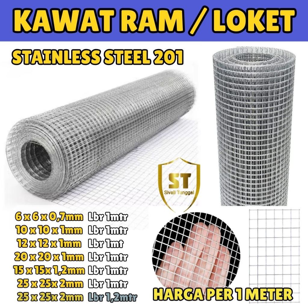 KAWAT RAM STAINLESS 201 TEBAL 0,7MM/1MM/1,2MM/2MM 1 METER KAWAT LOKET MESH STAINLESS 201