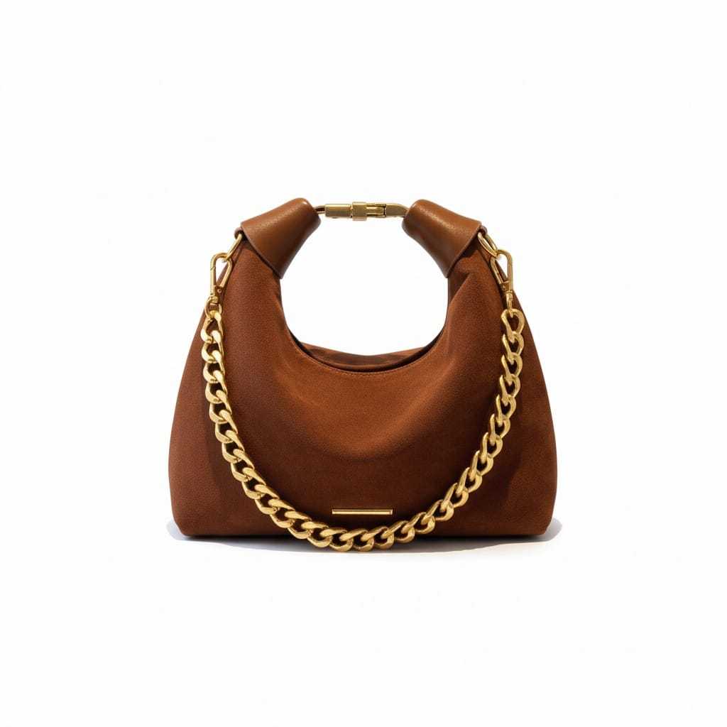 Tas Handbag Bludru  – Rantai Emas + Pouch Dalam + Tali Selempang