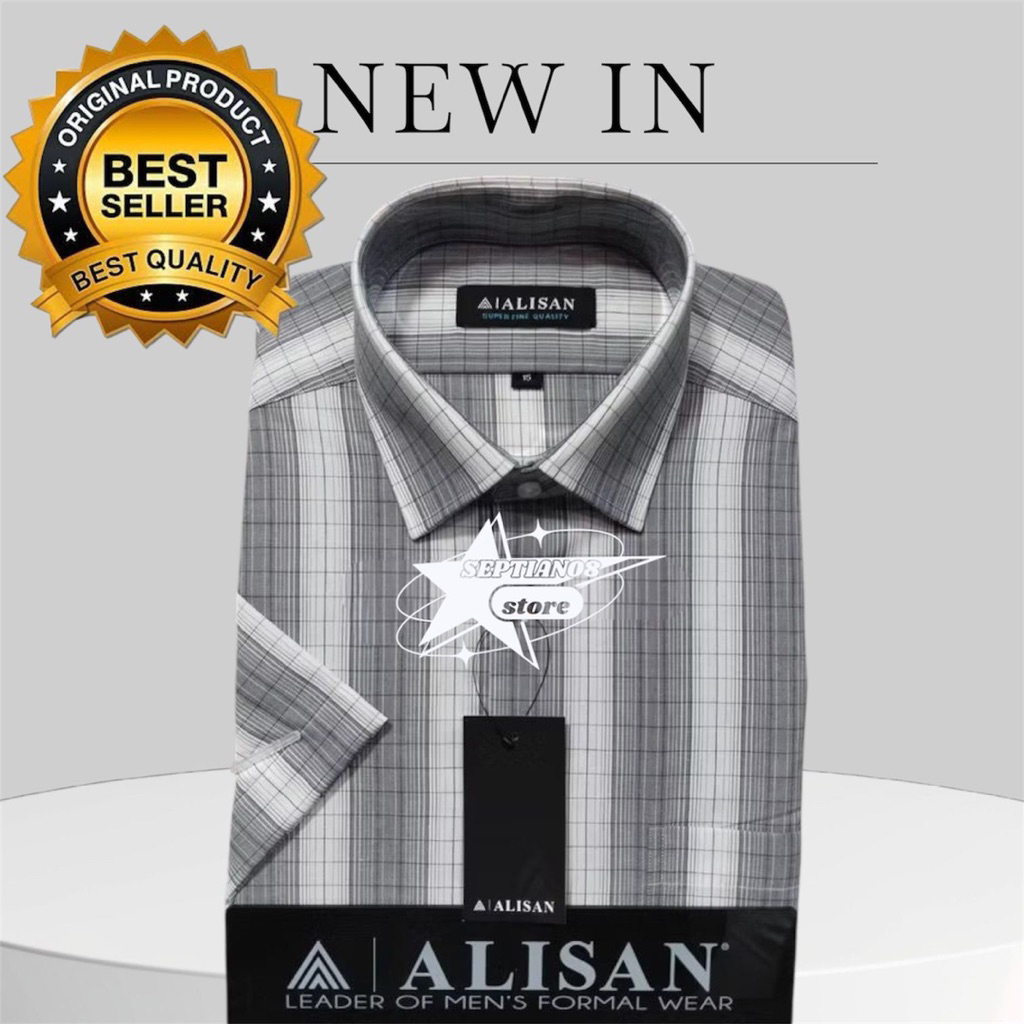 (ALISAN) original kemeja motif kotak lengan pendek reguler