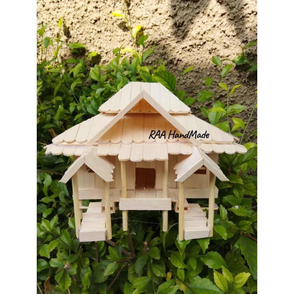 miniatur rumah adat lampung nuwo sesat stik eskrim LED