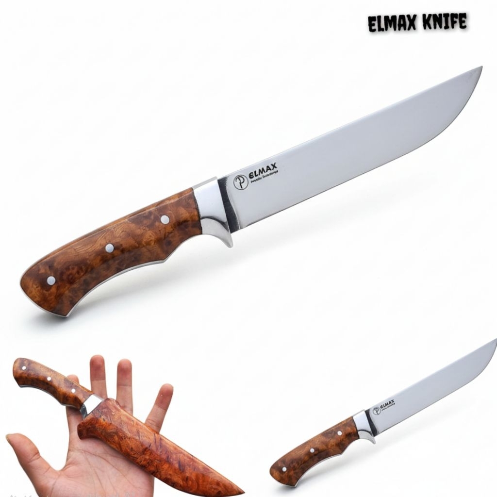 Pisau premium Baja ELMAX Model kayu burl