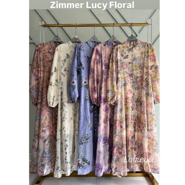 gamis zimmer lucy floral, dress lfy, gamis bkk, gamis putih, white maxi, dress katun bordir, gamis e