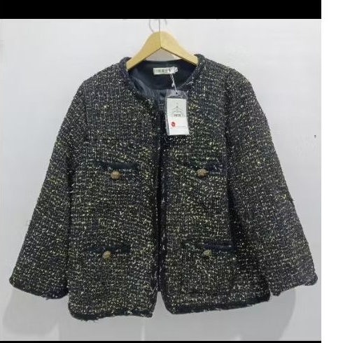 blazer tweed new hitam gold