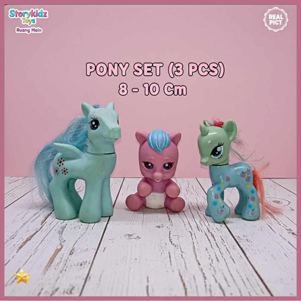 SET 3 PCS Mainan Kuda Pony My Little Pony Figurine Mainan Anak Perempuan Lucu Preloved