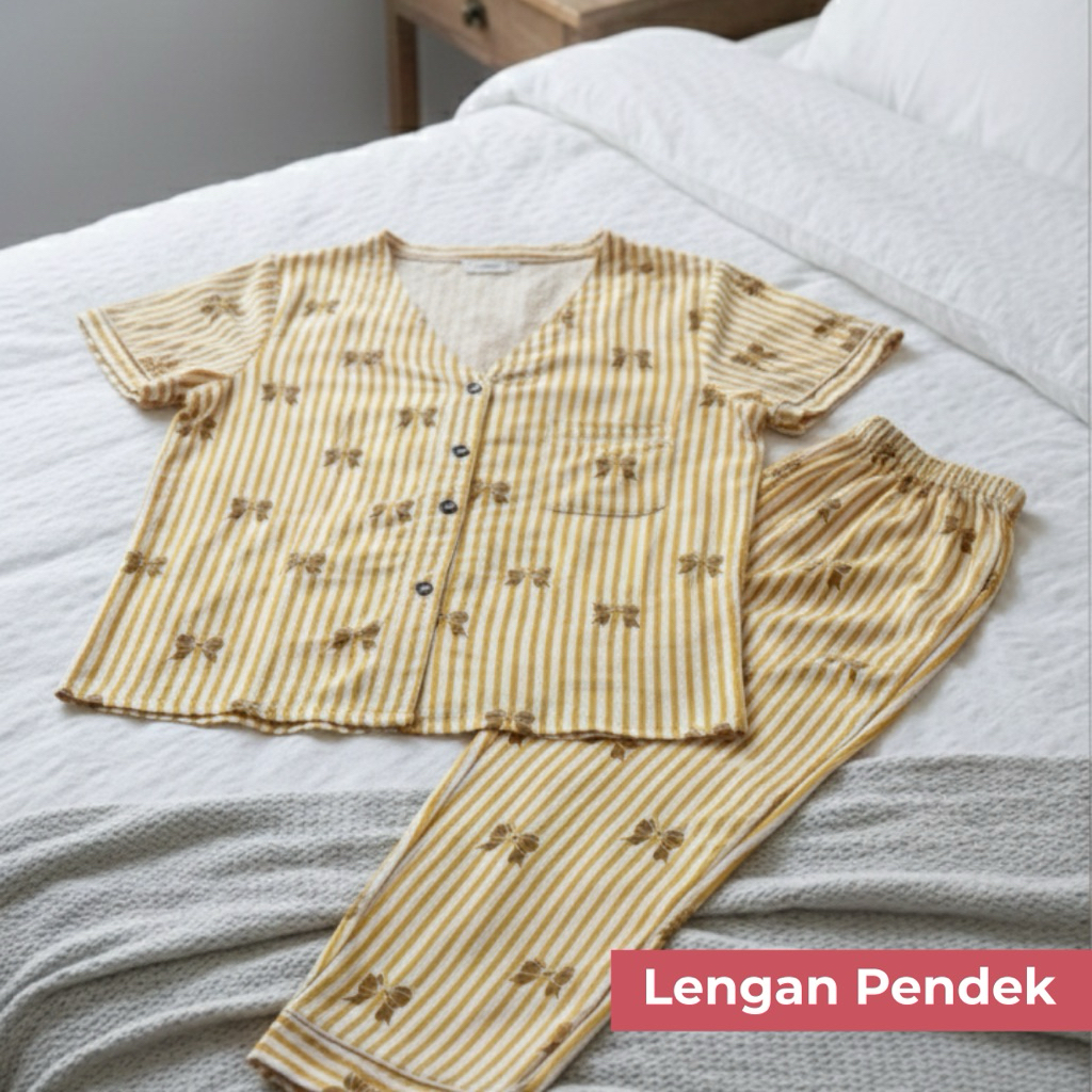 Baju Tidur Wanita Premium Setelan Piyama Adem Lembut – Piyama Lengan Pendek – Piyama Motif Kekinian 