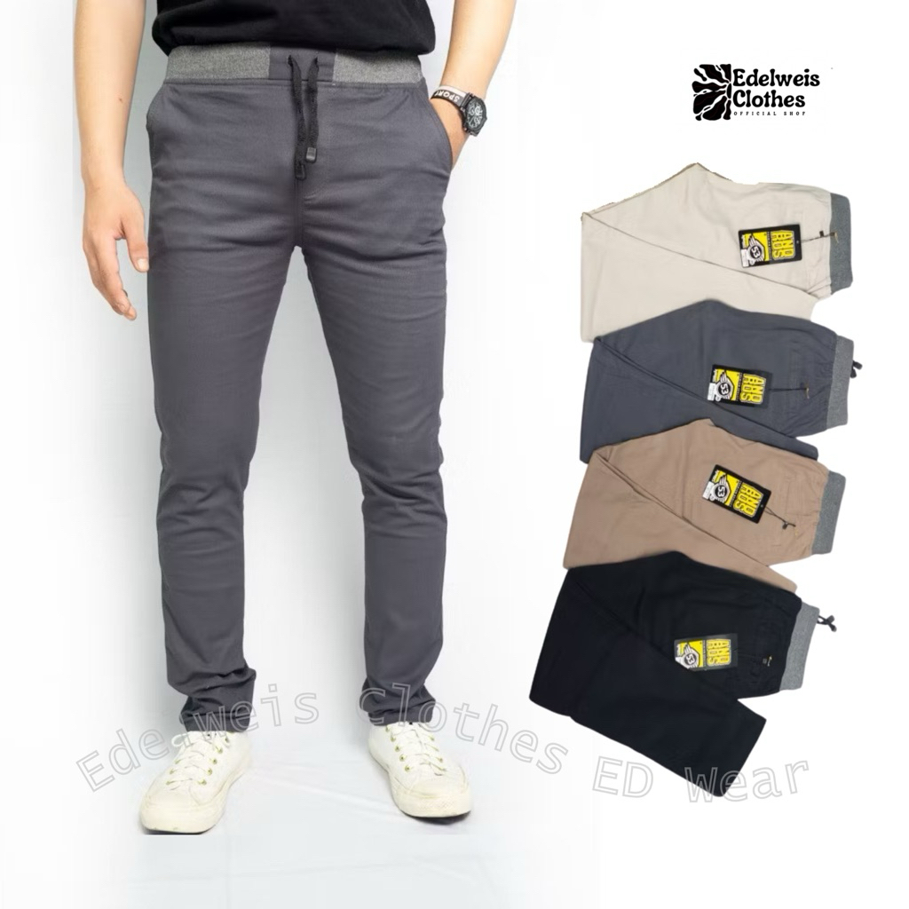 PROMO 3PCS Celana Chino Panjang Pria Slim Fit | Pinggang Karet Elastis | Chinos Rib Kerja Casual Kan