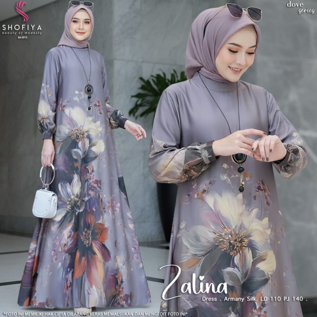 New Zelina Dress Muslimah Dingin Dan Nyaman Dengan Bahan Armany Silk Produk 100% Original By Shofiya
