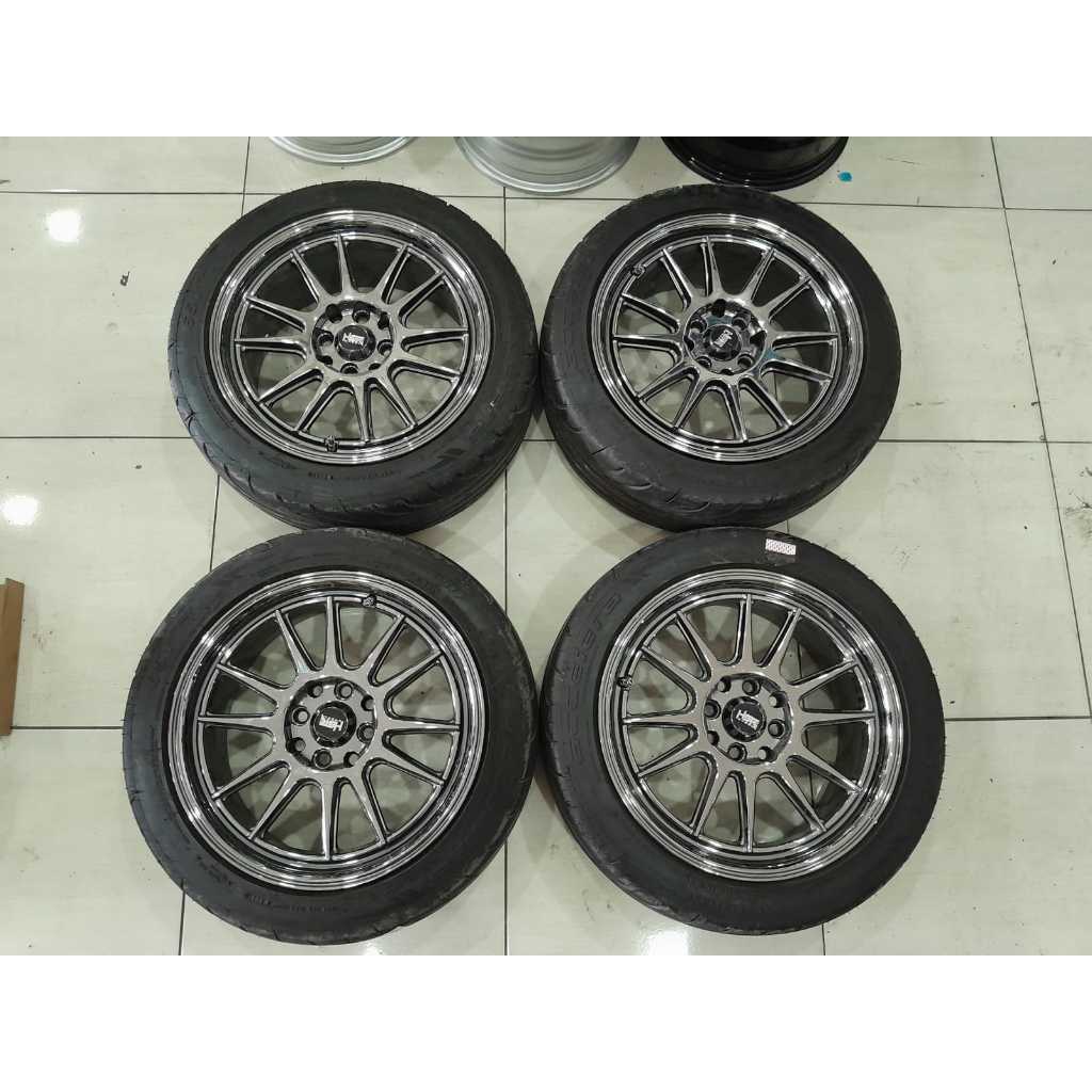 Velg Mobil Seken R16x7 HSR ENDE Lubang 4 BLACK CHROME Murah Pelek Second Ring 16 Plus Ban 195/50