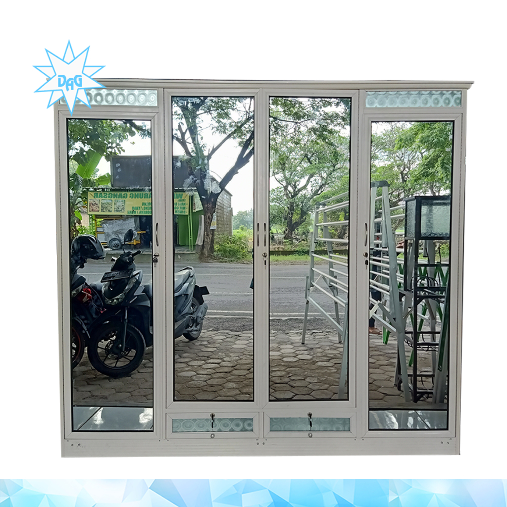 Lemari Baju 4 pintu aluminium putih 2 laci