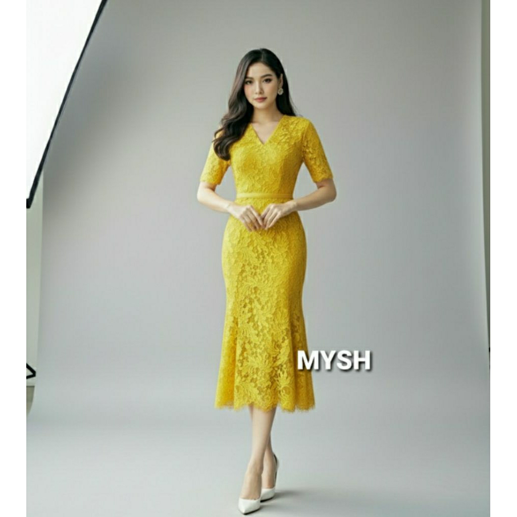Dress Pesta Duyung Lengan Pendek ~ Kebaya Dress Brukat Modern ~ Dress Duyung Terbaru
