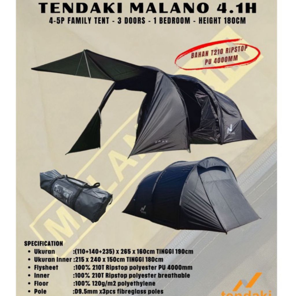 Tenda Gunung Camping MALANO 4.1H TENDAKI KAPASITAS 4 ORANG  - TENDA CAMPING TENDAKI MALANO 4.1H KAPA