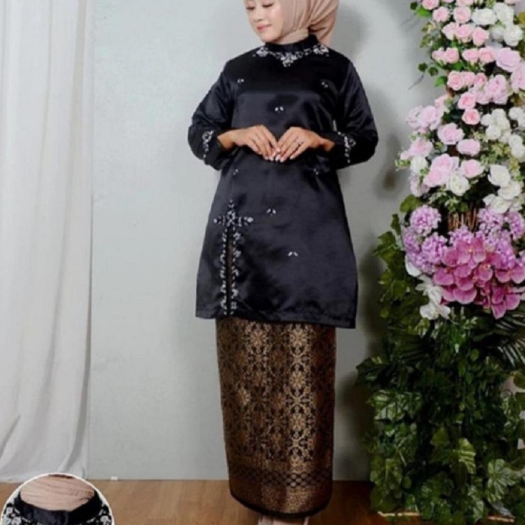 Set Baju Kurung Melayu Full Payet Bahan Satin Bridal Premium Warna Hitam