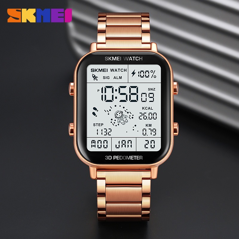 SKMEI 1888RG Men's Digital Rose Gold Stainless Steel Watch White Dial