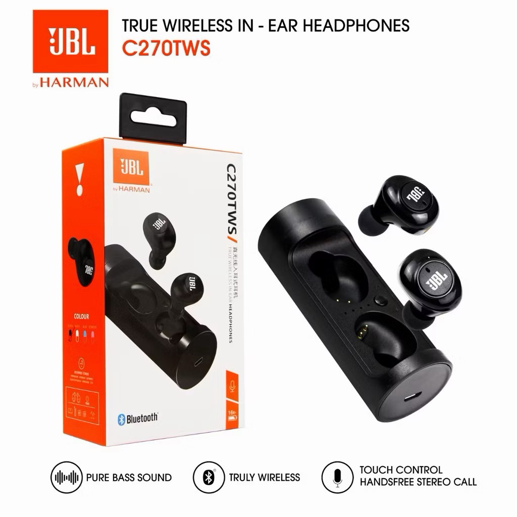 Headset Earphone Handsfree TWS Bluetooth JBL C270 + Kabel Charger