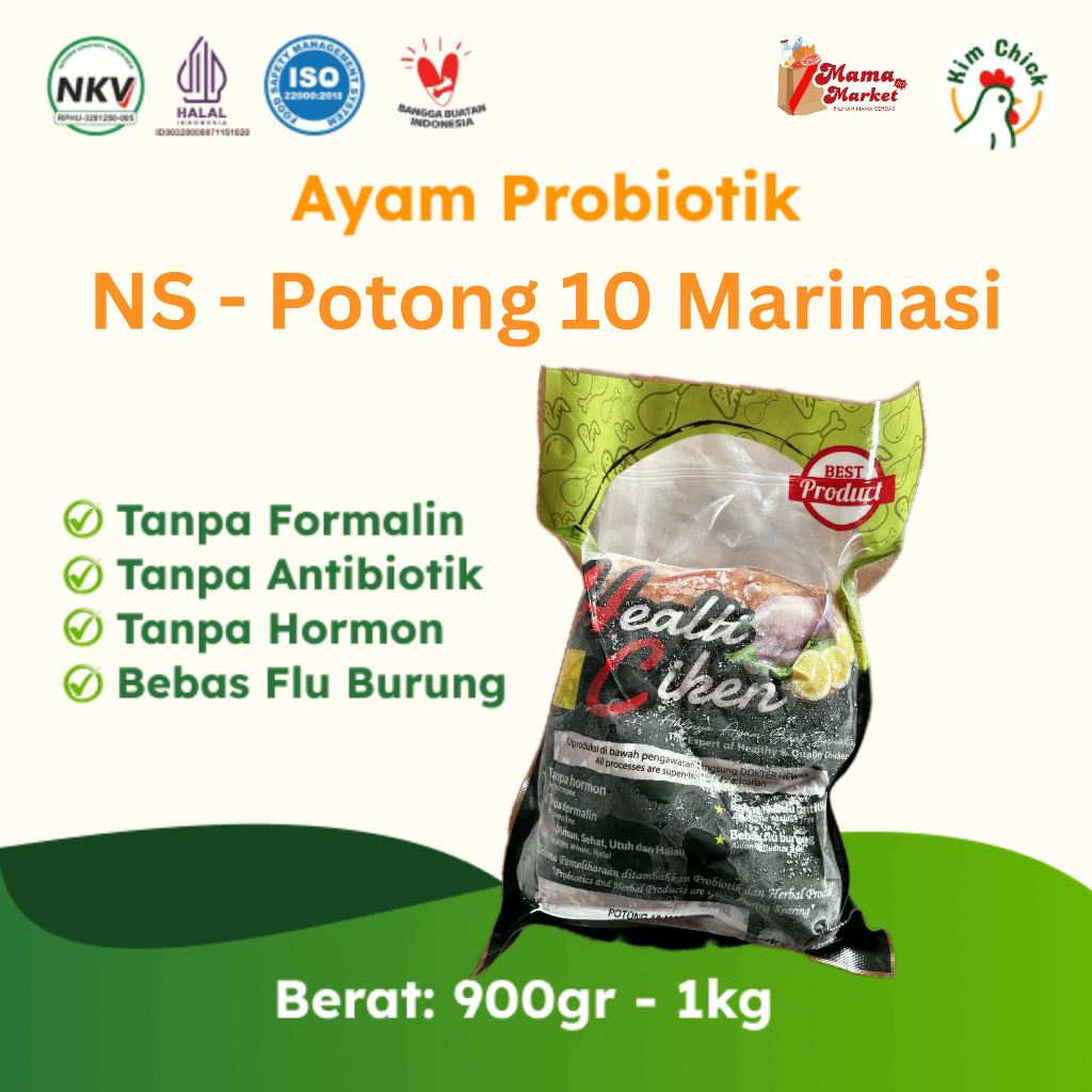 Healti Ciken Ayam Potong 10 Marinasi 900-1000gr | Ayam Probiotik | Siap Masak | Ayam Marinasi | Hala
