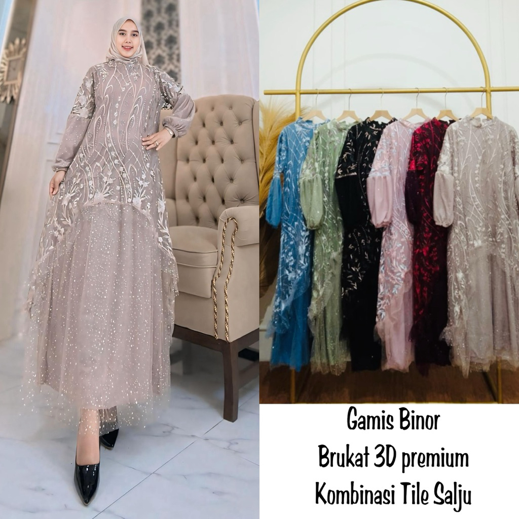 Gamis Binor Brokat ,renda / Gamis Lebaran / Gamis pesta