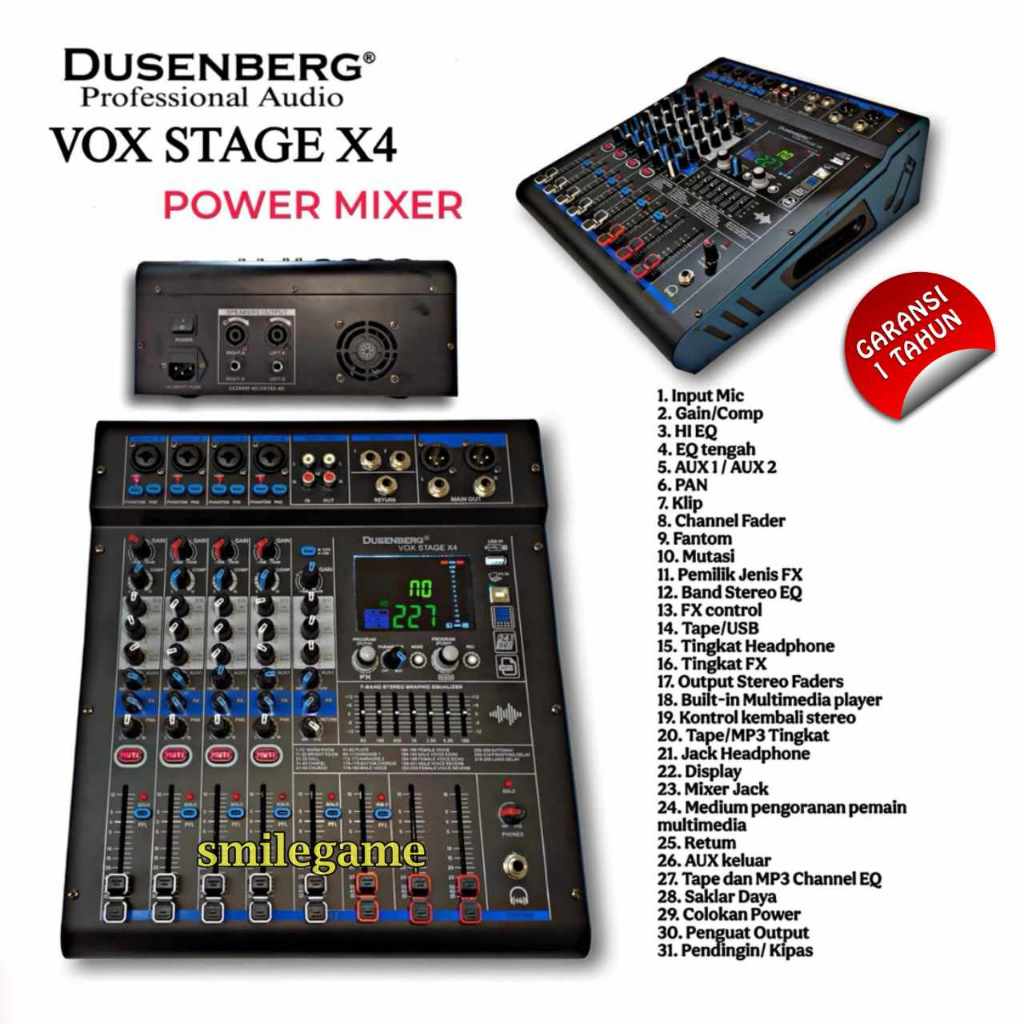 Dusenberg Power Mixer 4 Channel VOX STAGE X4 Bluetooth USB Equalizer Profesional Audio