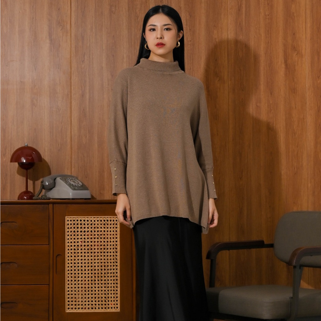 SUETERCLOTH - Cassia Knit Top / Atasan Wanita Model Batwing / Turtleneck Sweater / Knitwear / Outerw