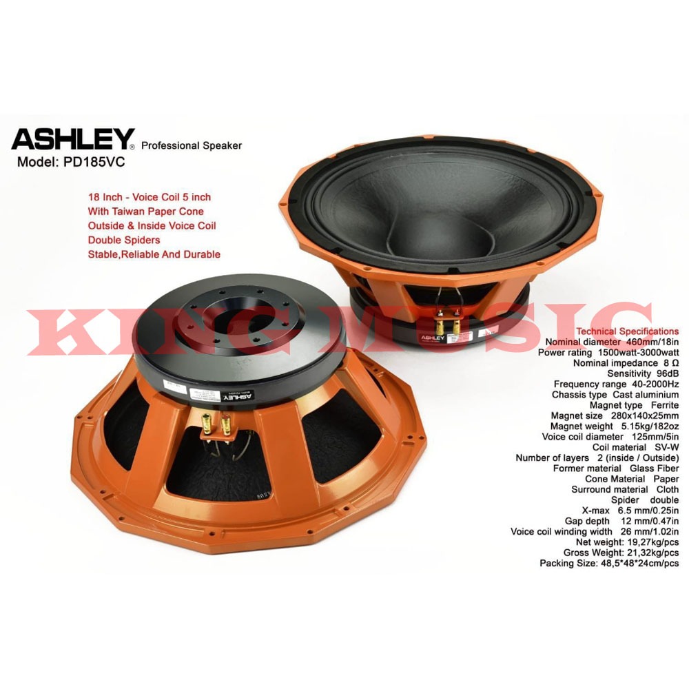 Komponen Speaker Ashley PD 185 VC / PD185 VC / PD185VC - 18 inch