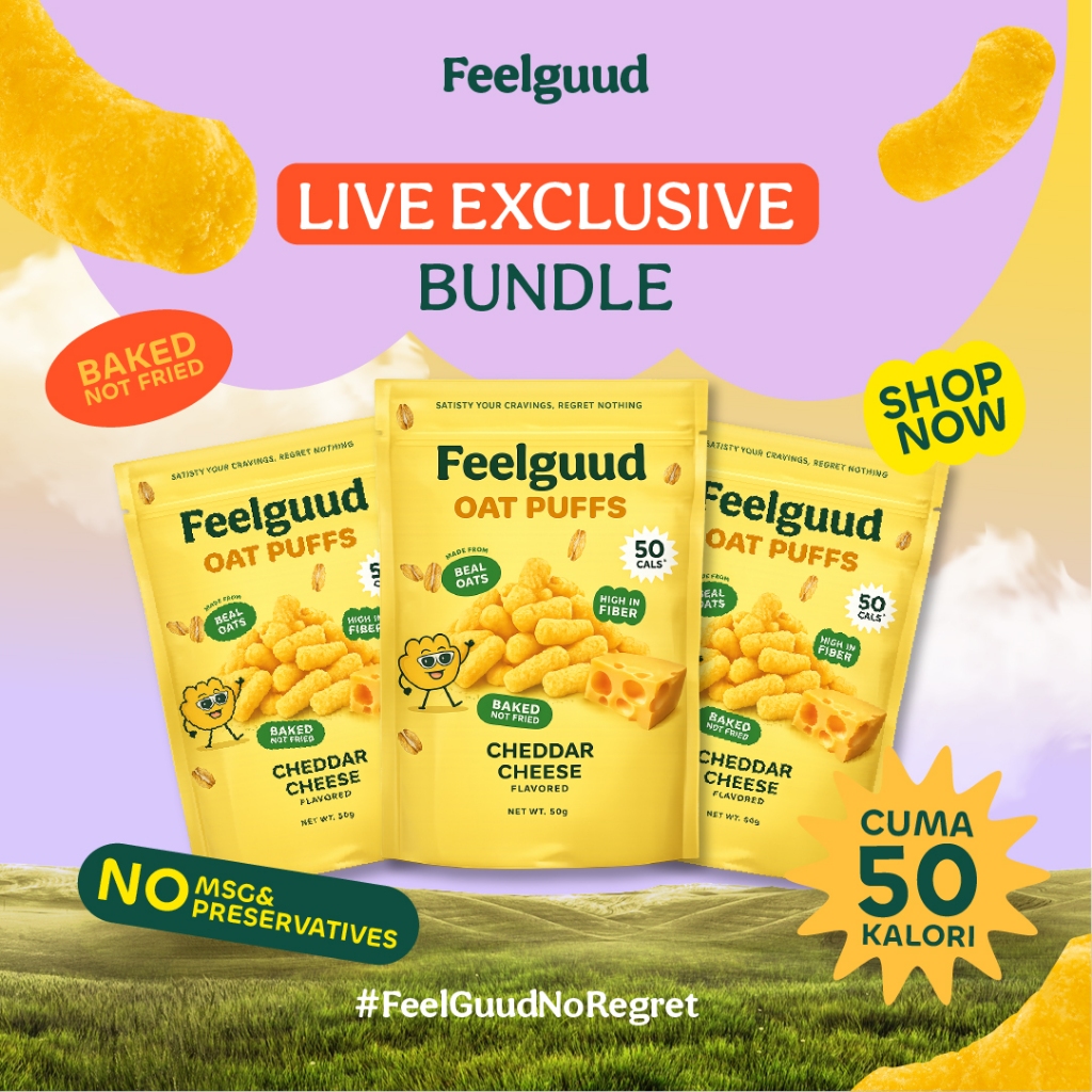 (LIVE EXCLUSIVE) Feelguud Snack Sehat - Bundle isi 3 x 40g - Keju Cheddar + Rumput Laut + Jagung Bak