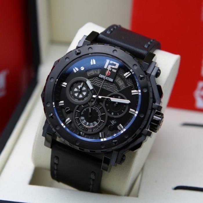 JAM TANGAN PRIA EXPEDITION E 6402 / E6402 LEATHER ORIGINAL GARANSI 1 TAHUN  FULL BLACK