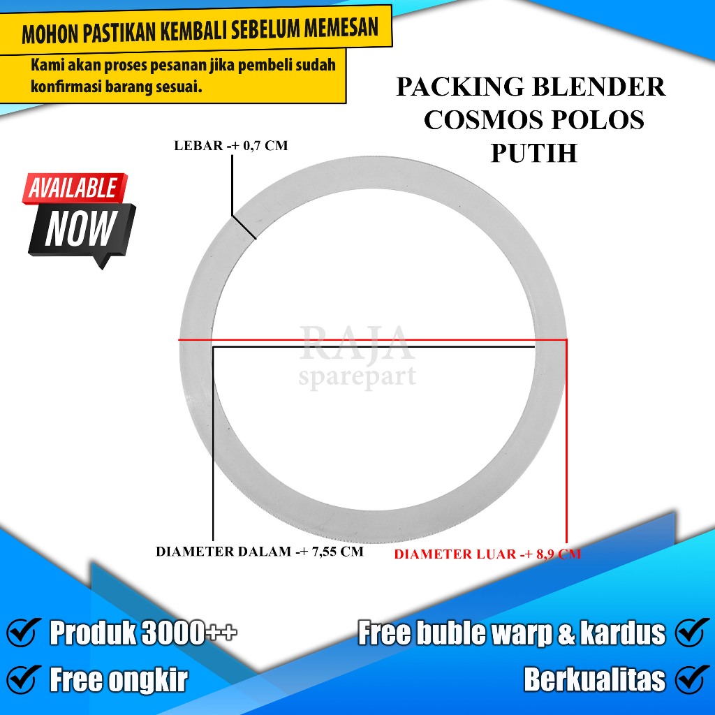 PCSP RING KARET / PACKING BLENDER / SEAL KARET / PACKING BLENDER COSMOS POLOS PUTIH