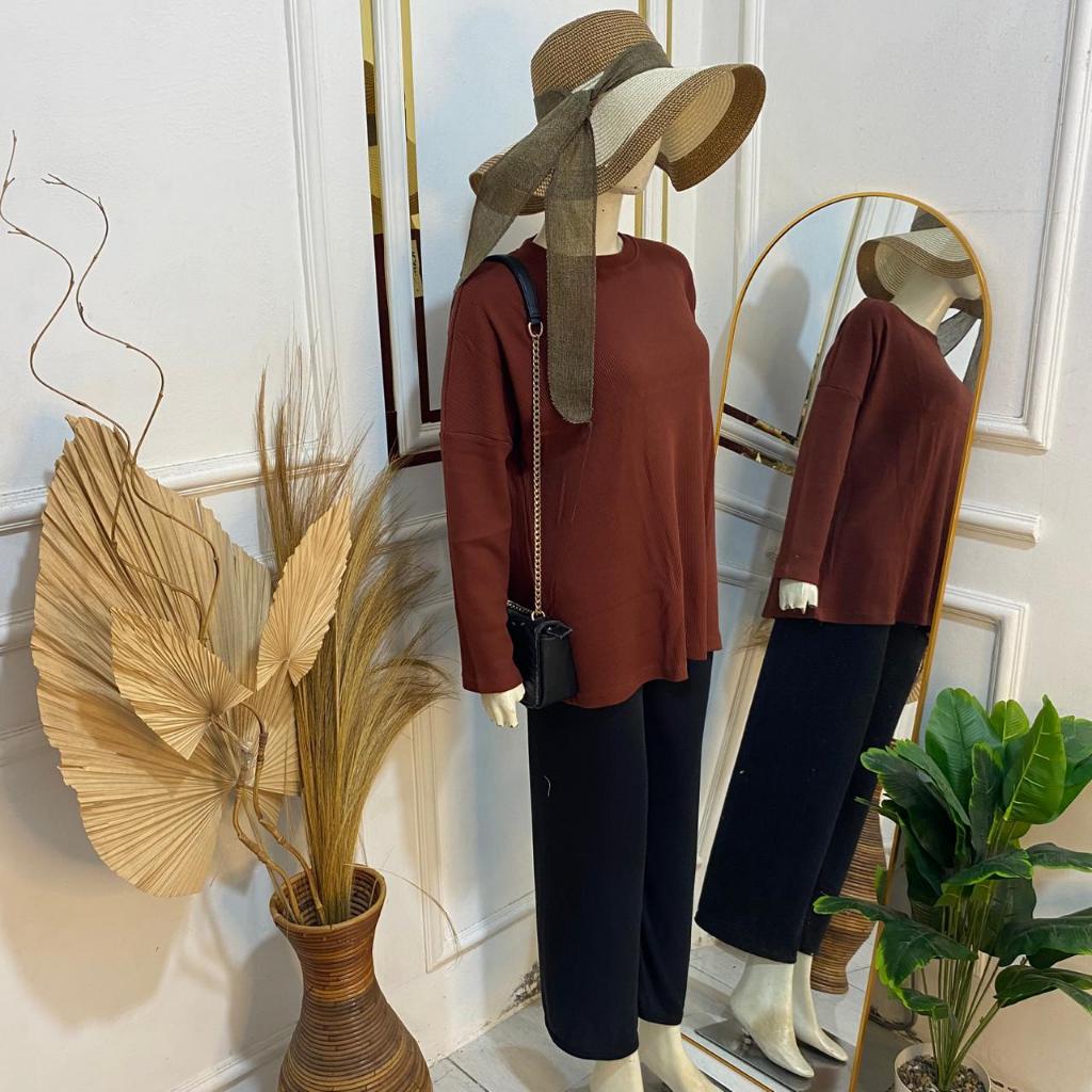 Shabhira - Setelan Rajut Waffer Polos Oversize Ld 130 / One Set Atasan Rajut Premium Malika 06 Jumbo