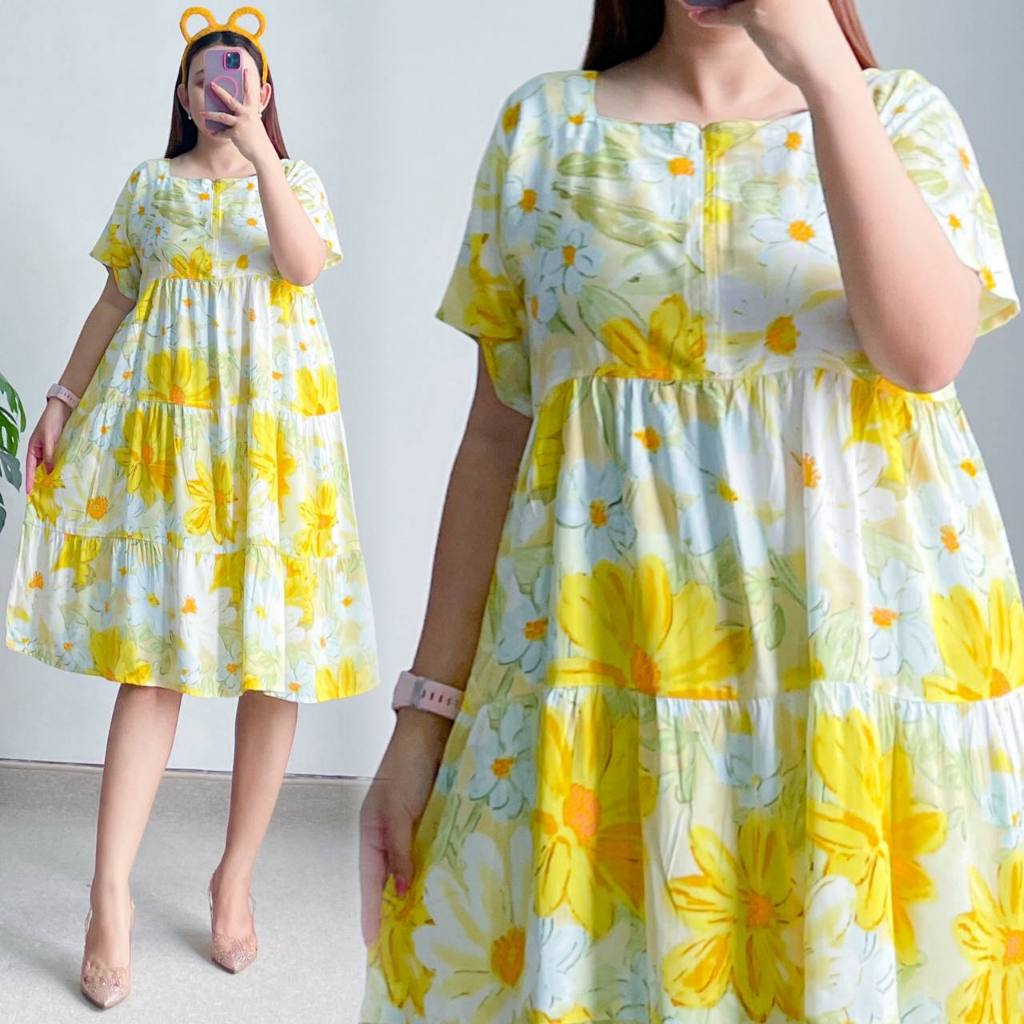 YUKI DRESS DASTER PENDEK MOTIF RUFFLE SUSUN BUSUI FRIENDLY
